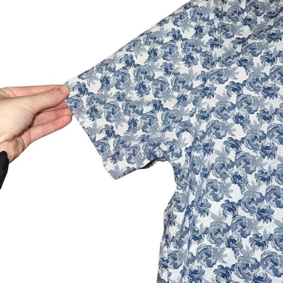 CALIBRATE Slim Fit Non-Iron Blue Floral Short Sleeve Collared Shirt Size M - Picture 4 of 8